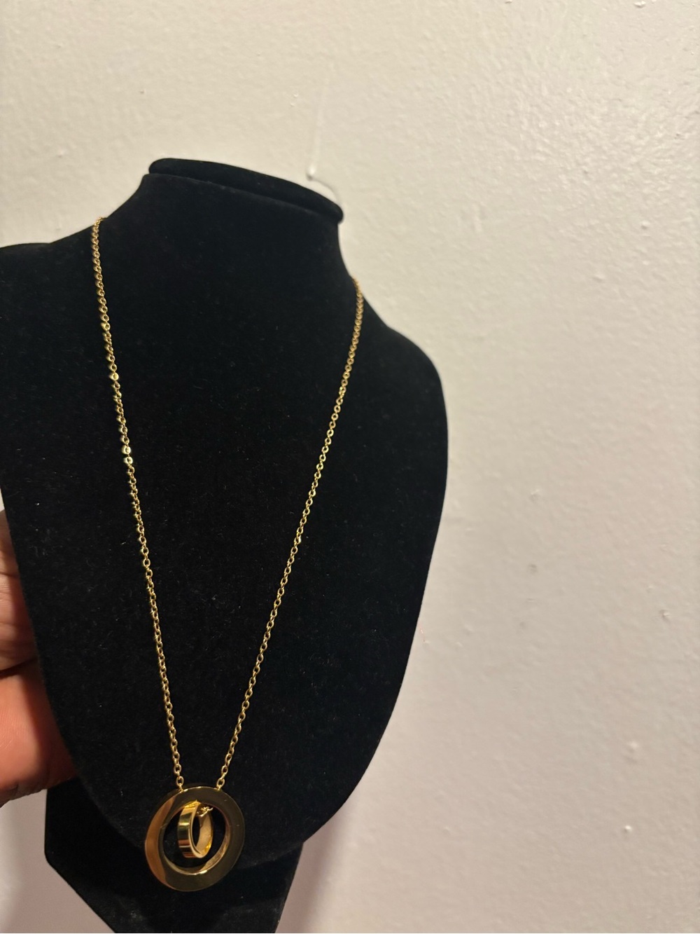 Gold Double Ring Pendant Necklace for Women